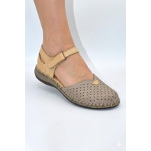 Belarvs Hakiki Deri Vizon Lazerli Kesim Anatomik Destekli Günlük Kadın Sandalet Ayakkabı-786