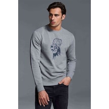 Gone Wild Baskılı Gri Erkek Örme Sweatshirt