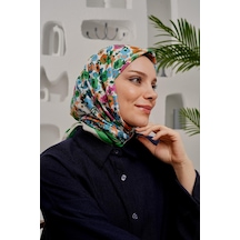 Afvente Çiçek Desen Soft Pamuk Eşarp Yeşil