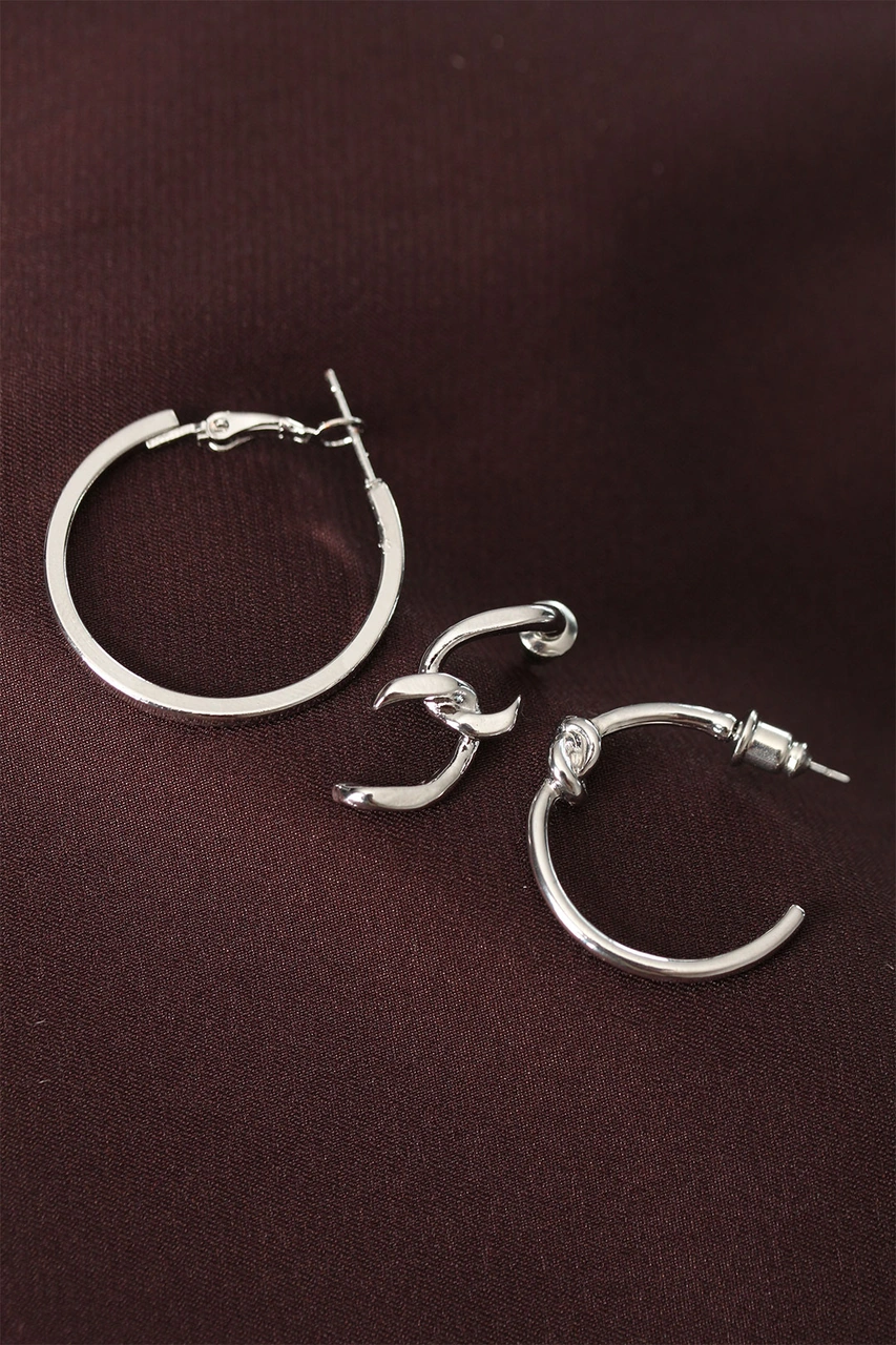 Düğüm Model Gümüş Renk Metal Çoklu Halka Küpe Gümüş
