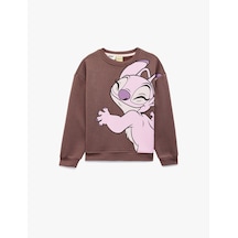 Koton Lisanslı Şardonlu Uzun Kollu Bisiklet Yaka Stitch Baskılı Oversize Sweatshirt Mor 7wkg10029ak