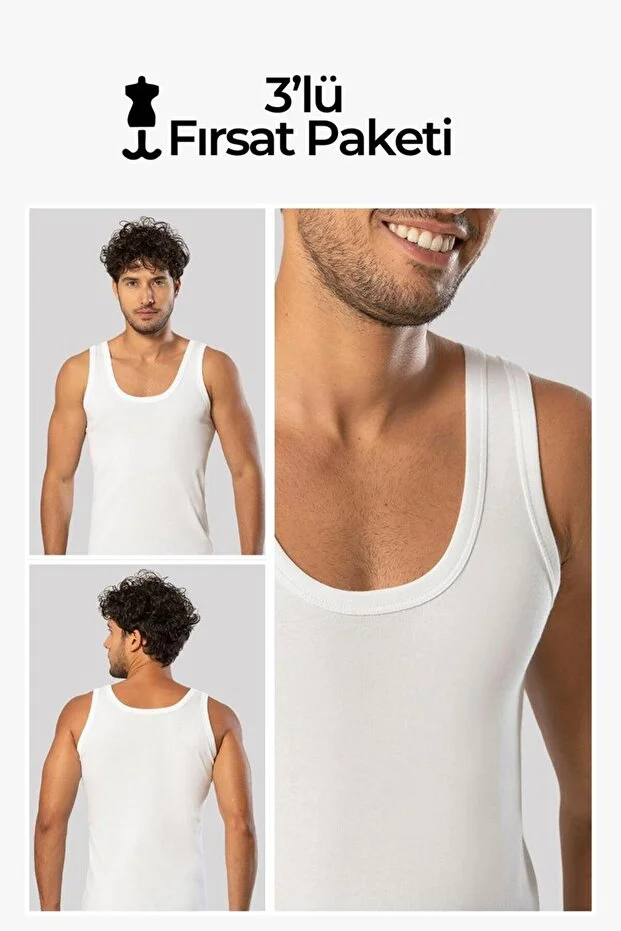 Erdem Erkek Beyaz Ribana Atlet-3'lü Paket- 1110