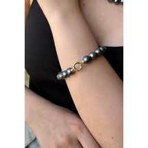 10,5 Mm Siyah İnci Bileklik 20 Cm / Sarı Sarı Sarı Altın