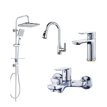 Faumix St12 Krom Mutfak Lavabo Banyo Bataryası + Tepe Duş Seti