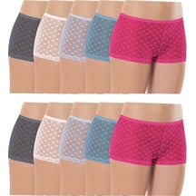 10 Adet Kadın Komple Tül Dantel Boxer Külot Altın - Lacivert