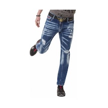 CD781 Yırtık Yamalı Mavi Erkek Jeans Mavi
