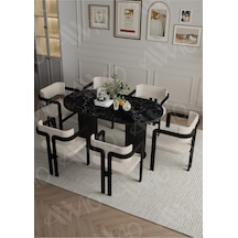 Avvio Calina Bohem Ayak 6'lı Tokyo Metal Demonte Sandalye 80x160 Masa Sandalye Takımı Siyah Mermer