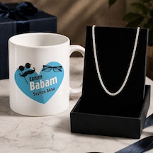 Bk Gift Kişiye Özel Babalar Günü Tasarımlı Beyaz Kupa & Kral Zincir Kolye -8, Babalar Günü Hediyesi Gümüş