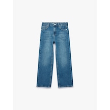 Koton Yıldız Detaylı Pamuklu Loose Fit Geniş Paça Denim Pantolon Orta İndigo 7wkg40033ad