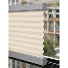 Plise Perde Krem Kumaş + Gri Profil Kasa Cam Balkon Perdesi Plise Perde Krem Kumaş + Gri Profil Kasa Cam Balkon Perdesi