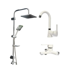 Faumix St32 Beyaz Banyo Lavabo Bataryası Yağmurlama Tepe Duş Seti Beyaz