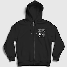 Presmono Unisex Cannon Ac/dc Fermuarlı Kapüşonlu Sweatshirt Siyah