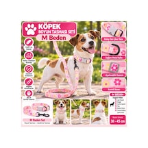 Senye Köpek Boyun Tasması Seti Pembe Çiçekli M Beden Boyun 30-45 Cm Çok Renkli
