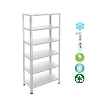 6 Katlı Paslanmaz Krom Raf - Inox Soğuk Oda Rafı, Buzhane Rafı 59x93 Cm-1.00 Mm-200 Cm Gri