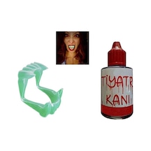 Fosforlu Çift Damak Takma Vampir Dişi Ve 50 Gr Tiyatro  Kanı