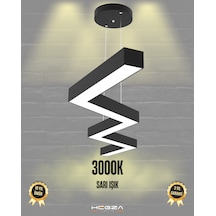 Zigzag Siyah Kasa, Sarı Işık Modern Sarkıt Led Avize Siyah