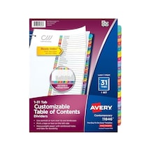 3 Halka Bağlayıcı İçin 1-31 Tab Bölücüler, Özelleştirilebilir İçindekiler, Çok Renkli Sekmeler, 1 Set, 12 Paket 11846