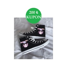 Günlük Keten Chinese Kuromi Baskılı Siyah Uzun Sneaker Canvas Spor Ayakkabı Siyah