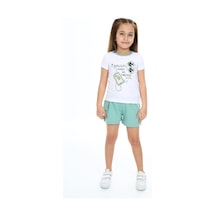 Toontoy Kids Toontoy Kız Çocuk 2'li Takım Baskılı Bisiklet Yaka T-shirt & Beli Lastikli Tek Cepli Şort Yeşil