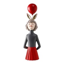 Kırmızı Balonlu Kız Biblo Dekor Kırmızı