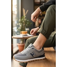 Enoch Erkek H Logolu Tırtıklı Tabanlı Retro Stil Günlük Spor Ayakkabı Sneaker Gri - Lacivert