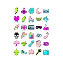 30 Adet Neon Retro Pop Art Sticker Seti - Laptop Telefon Defter İçin Çok Renkli