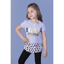 Toontoy Kids Toontoy Kız Çocuk Baskılı Bisiklet Yaka Kısa Kollu Tişört - Garnili Gri