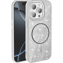 Effox Apple Uyumlu iPhone 15 Pro Max Kılıf Magsafe Şarj Özellikli Parlayan Simli Okso Kapak - B Beyaz