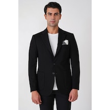 Slim Fit Torba Cepli Esnek Yünlü Siyah Ceket C 745