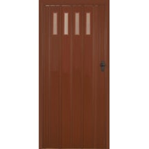 1 Sıra Camlı Akordeon Kapı, Ceviz Ahşap Desenli, 87x215cm