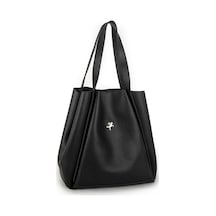 Nas Bag Kadın Büyük Boy Büzmeli Yavrulu Çıtçıtlı Tote Bag Omuz Çantası - Siyah Çok Renkli