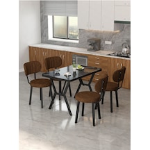Azra 70x110cm Bendir Mutfak Masası, Mutfak Masası Takımı, Yemek Masası, 4 Kahverengi Sandalye Kahverengi