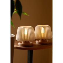Dekoratif Led Tealight Mumluk Masaüstü Aydınlatma 2'li Set Ahşap