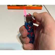 Özel Tasarım Ejderha Desenli Işıklı Gazlı Lüx Çakmak Mavi