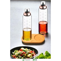 Rossel Premium Bambu Standlı Damlatmaz Borosilikat 2'li Cam Yağlık 500ml Bakır
