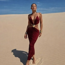Pink Life Bordo Sandy Kumaş Toka Det.dekolteli Midi Elbise Bordo