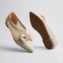 Kindep Shoes Papyon Detaylı Günlük Kadın Babet Ten