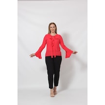Moda Berray 3241-5 Mercan İspanyol Kol Boyun Bağlama Detaylı Bluz Mercan