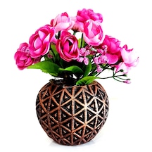 Mini Bronz Vazoda Fuşya Rengi Kır Çiçekli Dekoratif Yapay Çiçek