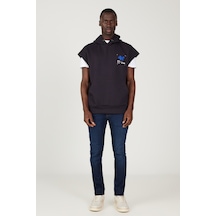 AC&Co / Altınyıldız Classics Erkek Lacivert Loose Fit Kapüşonlu Kısa Kollu Pamuklu Sweatshirt Lacivert