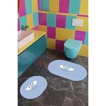 Enoja Mavi 60x100 50x60 Kaydırmaz Tabanlı 2'li Banyo Paspas Seti Takımı Mavi