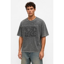 Respire Erkek 22 Nakışlı Yıkamalı Oversize T-shirt Siyah