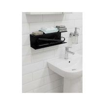İki Katlı Metal Banyo Rafı - Lavabo Üstü Organizer, Siyah Havluluk Ve Saç Maşası Düzenleyici Duvar Rafı Mat Siyah
