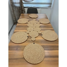 Senza Atelier Balon Model Jüt Runner Takımı - 6 Kişilik Supla Ve Geometrik Tasarım Hasır Masa Seti -