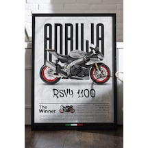 Aprilia Rs V4 1100 Siyah Ahşap Çerçeveli Poster, Dekoratif Motosiklet Duvar Tablosu