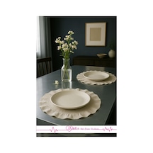 Ham Organik Keten, 40x40cm 2 Adet %100 Pamuklu Fırfırlı Daire Supla, Şık Tasarım, Dekoratif Kullanım Bej