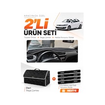 Citroen C-elysee 2012-2022 Uyumlu Torpido Örtüsü + Deri Bagaj Çantası + Sticker Seti - Siyah Gri