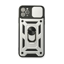 Apple Apple iPhone Uyumlu 11 Pro Kılıf Pars Lens Yüzüklü Silikon - Gümüş Düz Renkli