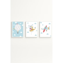 Beyaz Ahşap Çerçeveli 3'lü Set Tablo Huhu191