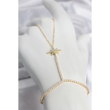 Mey İthalat Pirinç Gold Renk Zirkon Taşlı Kutup Yıldızı Model Şahmeran Altın